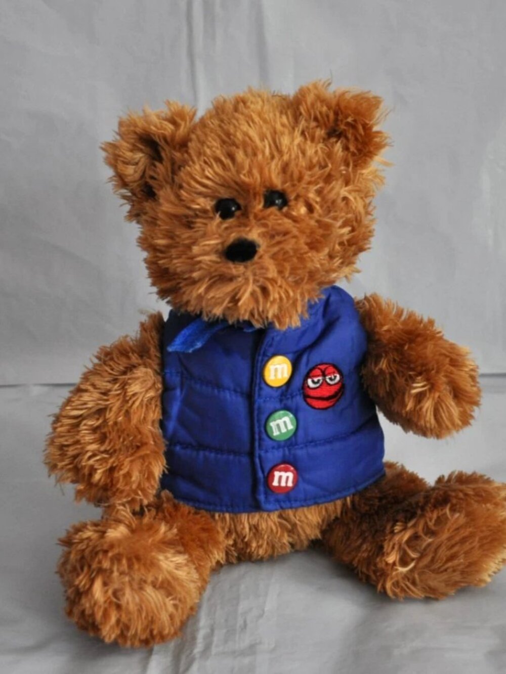 M&M's Galerie company Brown Teddy Bear in Blue Snap Vest 7" Plush Stuffed Toy